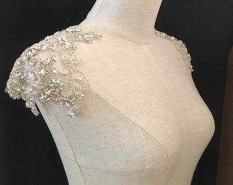Sparkling Rhinestone Applique Crystal Shoulder Patch for Bridal Couture Dress Embellishment