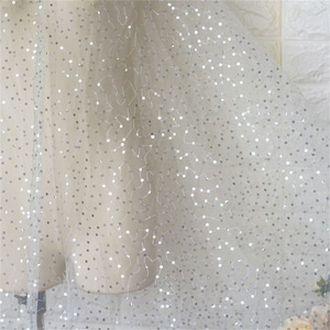 5 Farben Pailletten Spitze Stoff Tüll Spitze Mesh für Mädchen Kleid Partykleid Brautkleid Puppenkleid Kostüm Vorhang Basteln DIY