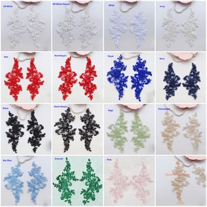 17 Colors Corded Lace Applique Flower Embroidery Patch with Sequin for Bridal Wedding Dress Veil Embellishment DIY Craft 1 Pair