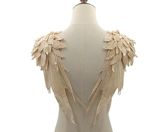 Ivory Angel Wing Lace Appliques Tulle Collar Embroidery bodices wedding gown Ivory Angel Wing Lace Appliques Tulle Collar Embroidery bodices wedding gown