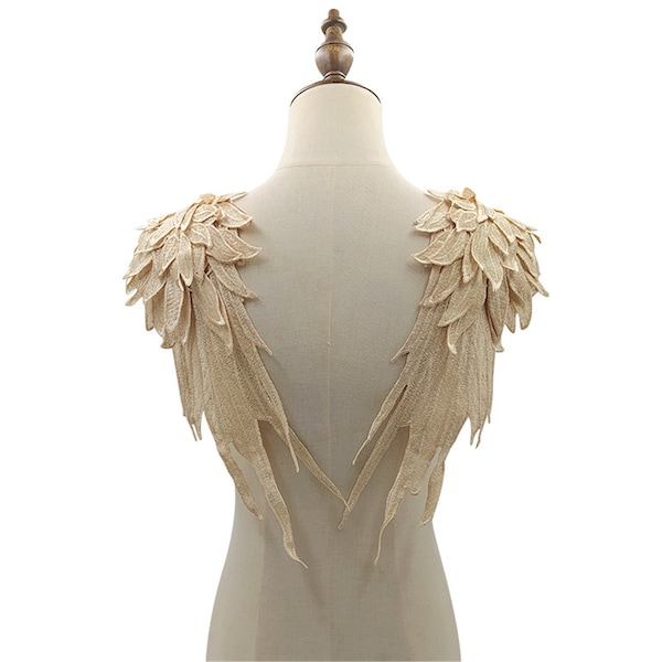 Appliques en dentelle 3D avec ailes d'ange Appliques en guipure à coudre sur une robe de mariée, insigne d'épaule, 1 paire de miroirs