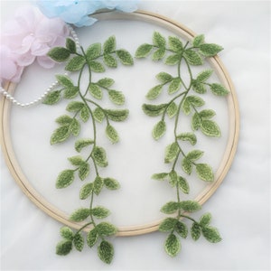 1 Mirror Pair Lace Applique Green Leaves Embroidery Lace Patch for Bridal Dress Costume Design Embellishment Craft