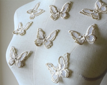 3D Butterfly Double Layer Lace Applique Organza Patch for Bridal Dress Veil Embellishment Headpiece Costume Craft