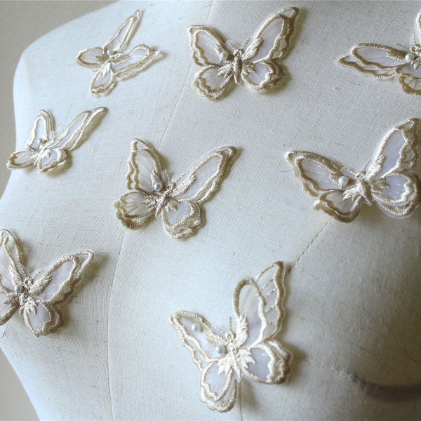 3D Papillon Double Couche Dentelle Applique Organza Patch pour Robe De Mariée Voile Embellissement Casque Costume Artisanat