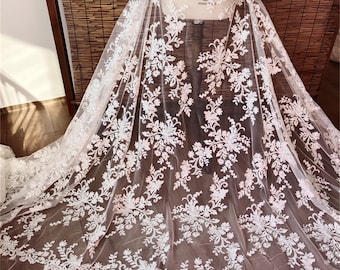 Floral Lace Fabric with Sequin Floral Embroidery Applique Trims for Bridal Wedding Party Dress Gown Veil Embellishment Craft DIY