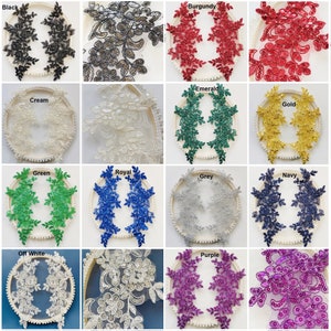 10 Colors Corded Lace Applique Flower Embroidery Patch with Sequins for Bridal Wedding Girl Dress Embellishment DIY Craft 1 Pair
