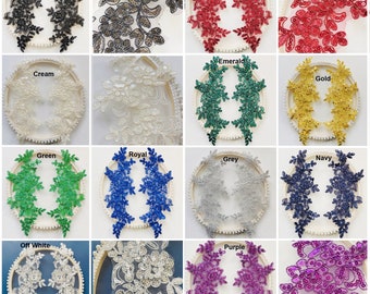 10 Colors Corded Lace Applique Flower Embroidery Patch with Sequins for Bridal Wedding Girl Dress Embellishment DIY Craft 1 Pair