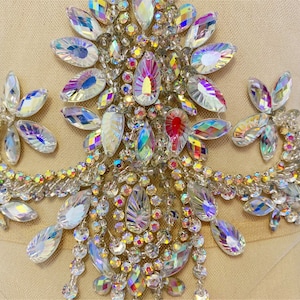 Unique Rhinestone Applique Belt Lace Patch for Bridal Belt Sash Couture Bling Dress Embellishment