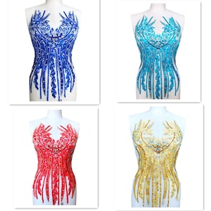 Large Bodice Rhinestone Appliques Diamante Lace Applique with Beads Sequin for Bridal Couture Dress Dance Embellishment