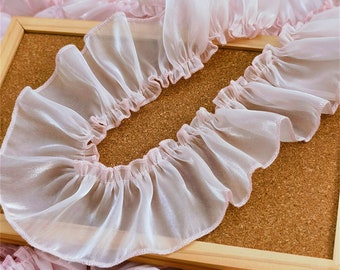 Glitter Satin Fabric Pleated Ruffled Lace Trim for Stage Dresss Decoration Girl Dress Prom Dress  Doll Making Sold by 1 Meter