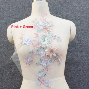 3D Flower Embroidery Lace Applique Lace Patch with Beads for Bridal Couture Dress Veil Embellishment Craft 1 Piece