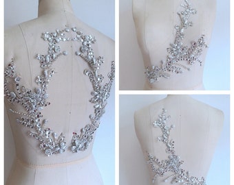 Dos fait à la main Applique Strass Appliques avec perles pour Robe Couture Nuptiale Embellissement 1 Paire