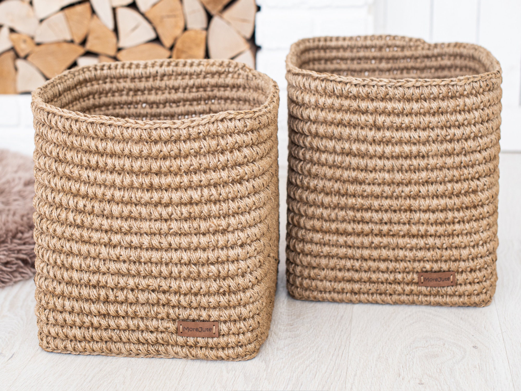 Crochet jute rectangular laundry basket Etsy
