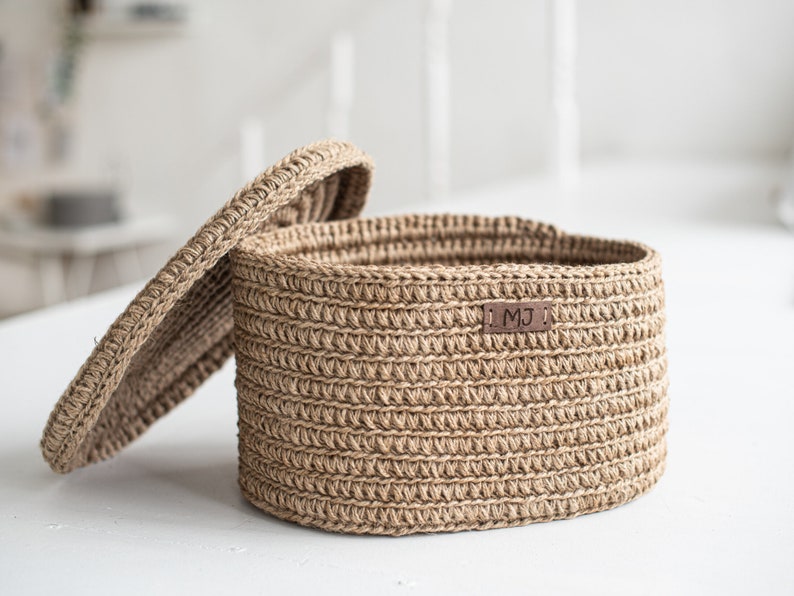 Crochet Jute Oval Laundry Basket With Lid Etsy