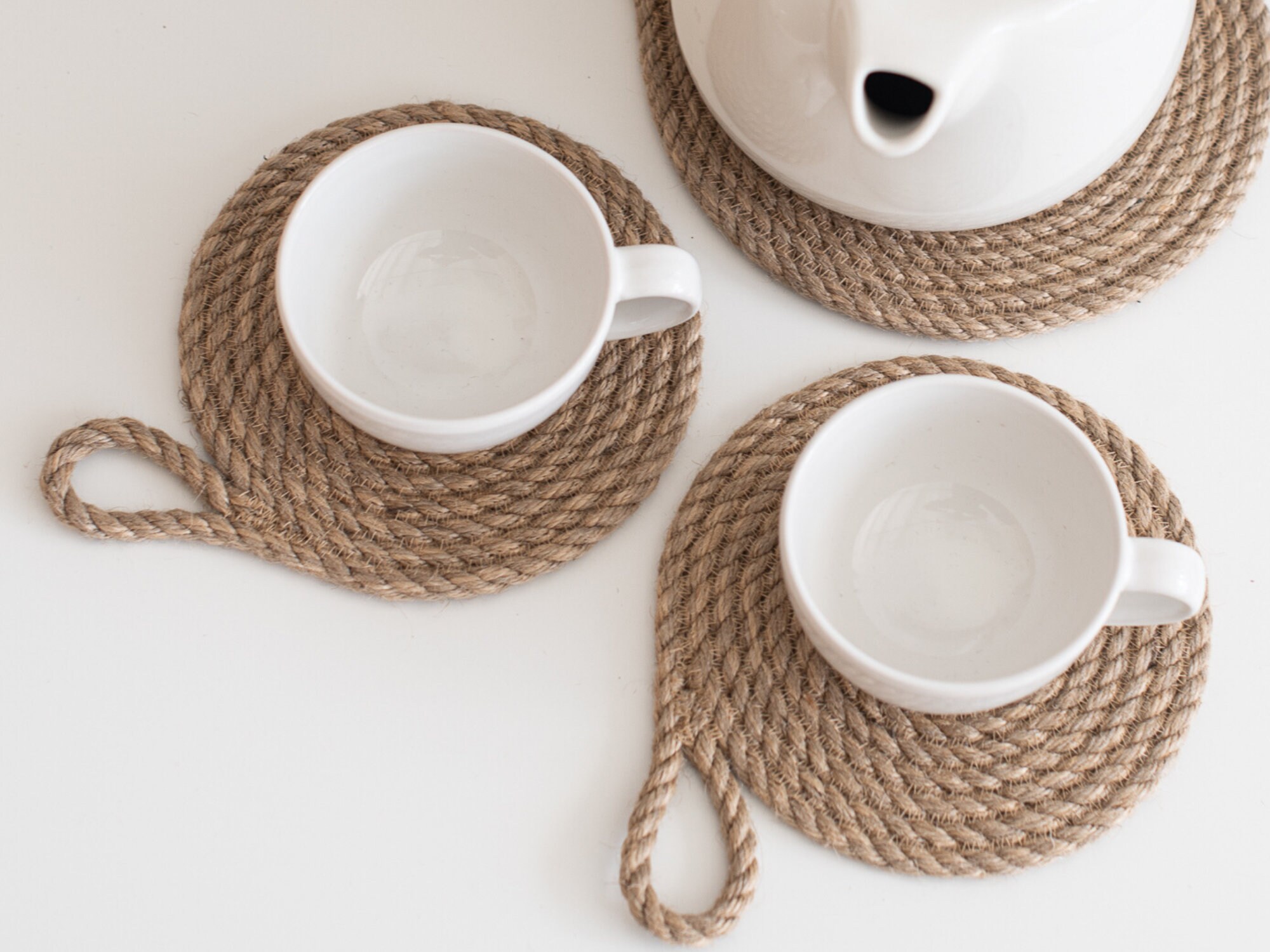 Jute Rope Modern Coasters With Holder Etsy