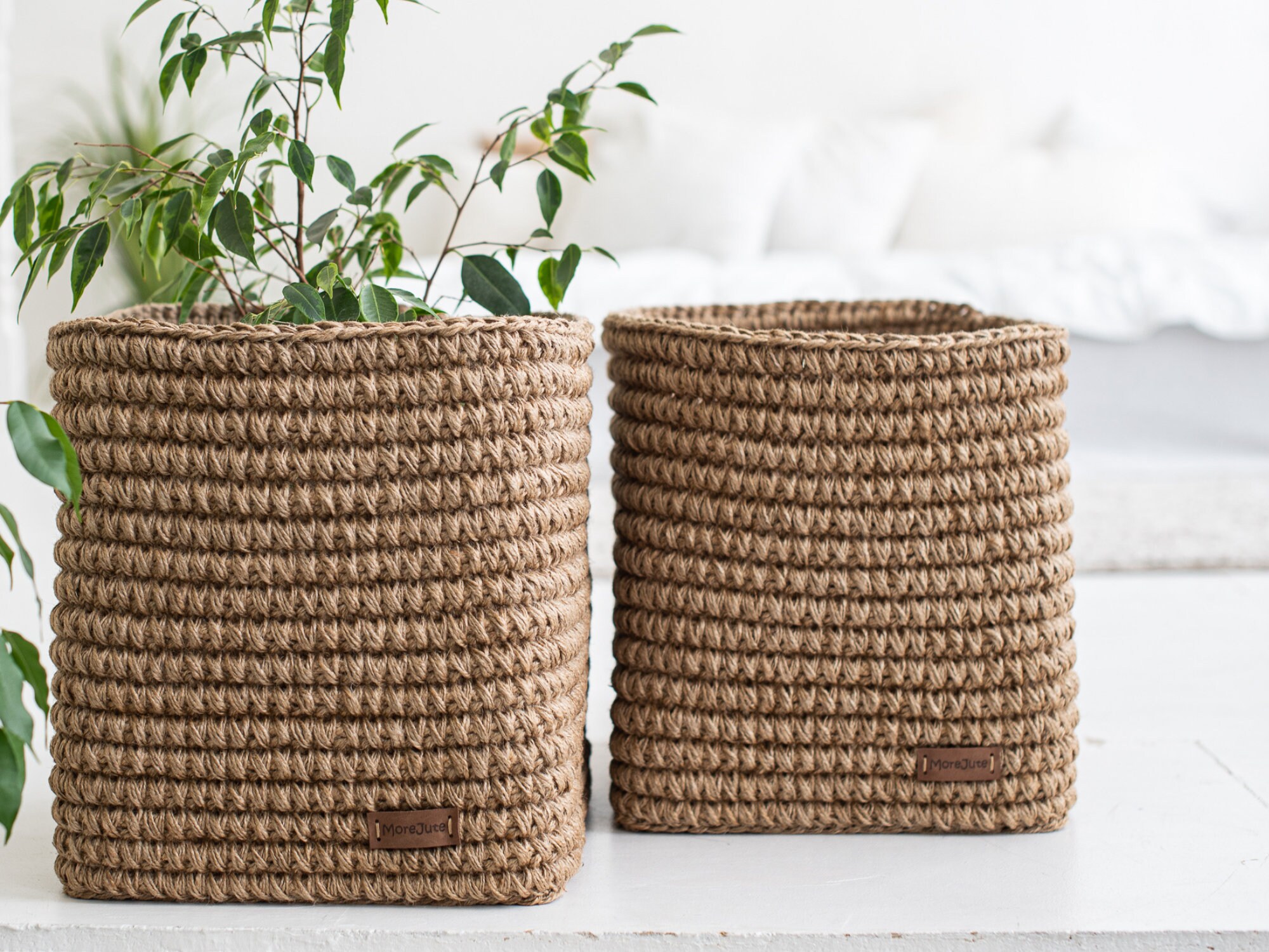 Crochet jute rectangular laundry basket Etsy