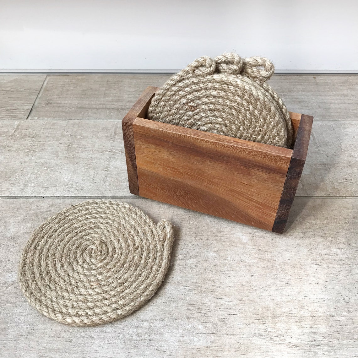 Jute rope rustic coasters set kitchen stand Etsy