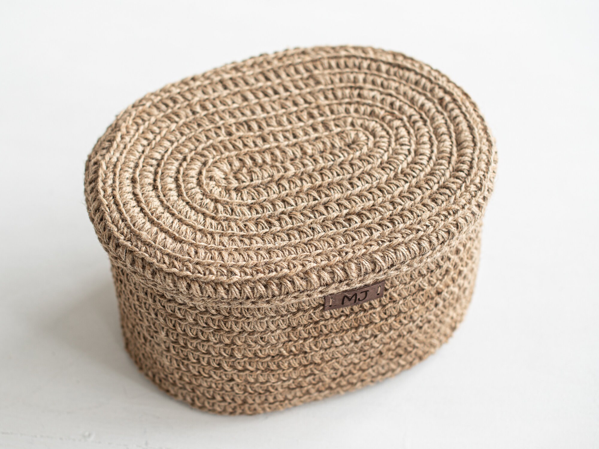 Crochet jute oval laundry basket with lid Etsy