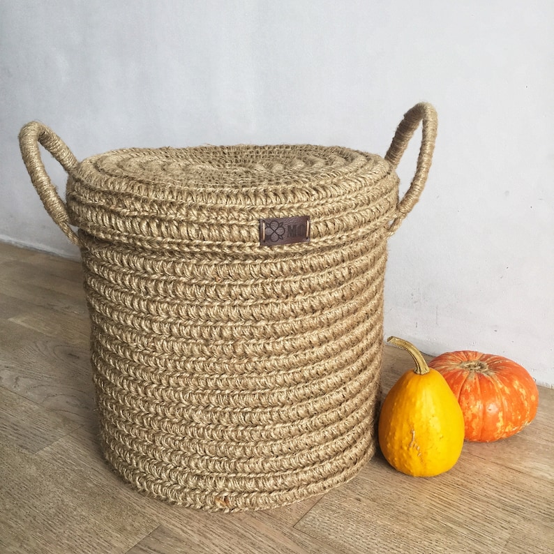 Wäschekorb mit Deckel Seegras Korb häkeln Jute Korb | Etsy