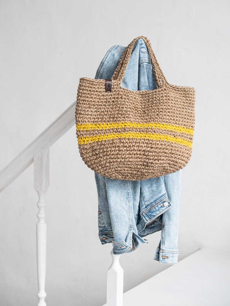 Crochet jute tote bag large shopping bag | Etsy