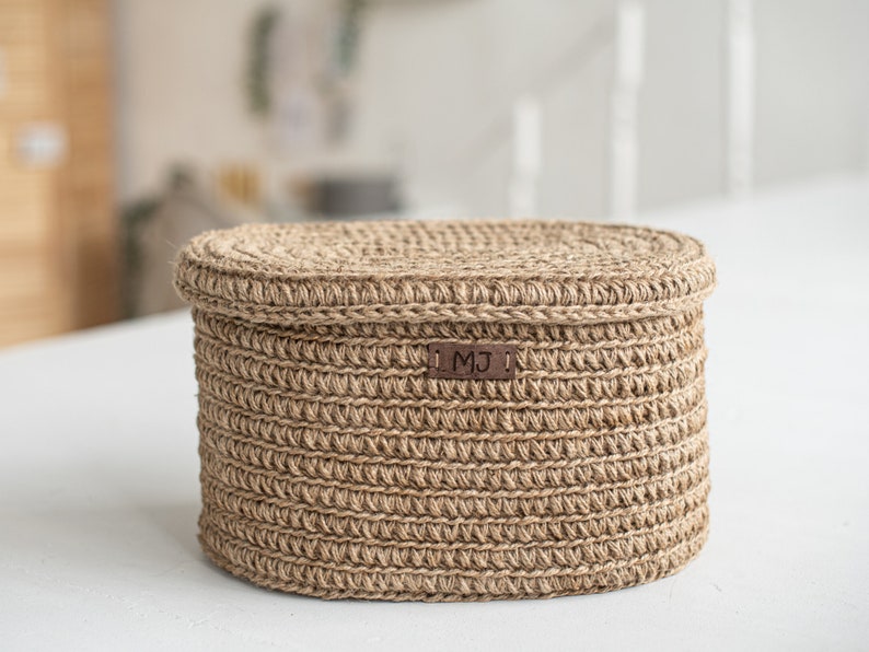 Crochet Jute Oval Laundry Basket With Lid Etsy