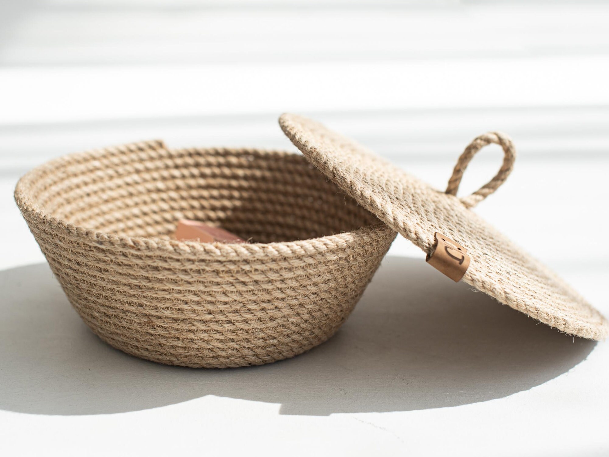 Fruit jute rope bowl with lid jute rope basket bread basket Etsy