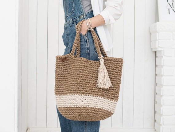 Scandinavian Style Crochet Jute Bag With Tassel | Etsy