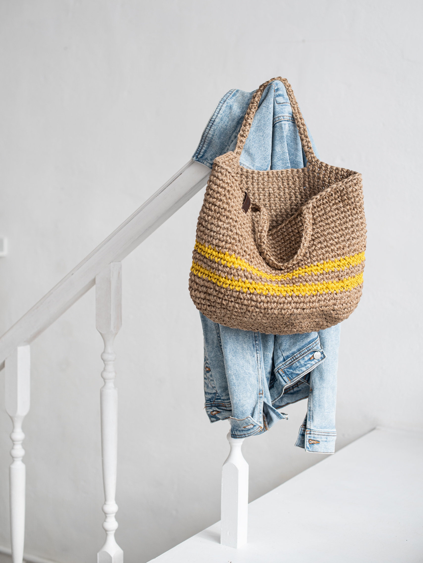 Crochet jute tote bag large shopping bag | Etsy