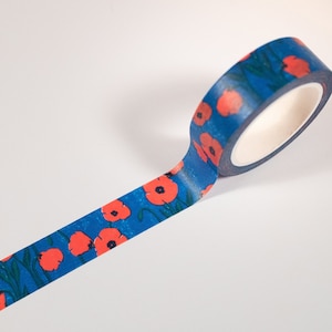 Fita Washi Floral - Papoilas - Skinny 15 mm x 10 m