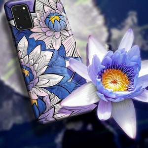 Blauer Lotus Blumen Handy Hülle - Für Samsung Galaxy S25 Ultra S24 Plus S23 S22 S21 S20 FE Galaxy S10 S10e S8 Note 20 Ultra 10 A51 Blumen
