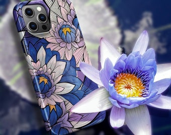 Blue Lotus Phone Case - For iPhone 15 Pro Max MagSafe iPhone 14 Pro Max 13 Pro Max SE 12 11 mini XR XS X 8 7 6s Pink Flower Japan Floral