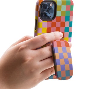 Supporto per telefono a scacchiera colorata - Impugnatura/cavalletto per iPhone, Samsung Galaxy Google Pixel Supporto per telefono cellulare da scrivania floreale