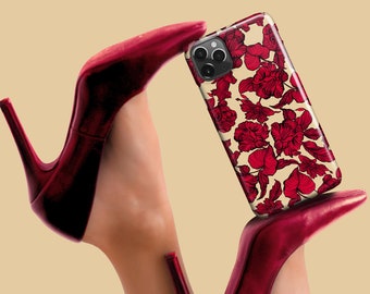 Red Flowers Phone Case - For iPhone 15 Pro Max iPhone 14 Pro Max Floral iPhone 13 Pro Max SE 12 iPhone 11 Pro iPhone XR Case X 8 7 6s 5