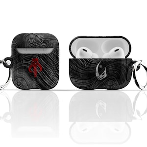 Mudhorn + Red Mythosaurus Beskar AirPods-hoesje Black Edition - voor Apple AirPods 1 2 AirPods Pro Air Pod Star metalen karabijnhaak Ring Wars heren