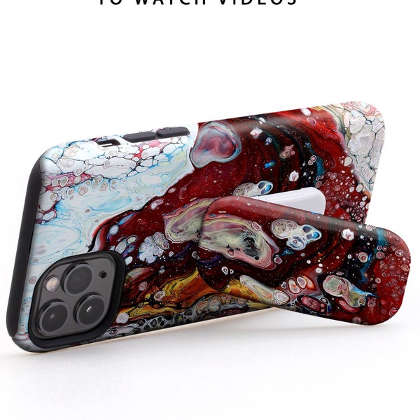 Marbled Burgundy Phone Grip & Stand - Kickstand for Apple iPhone, Samsung Galaxy, Google Pixel etc - Cell Phone Holder Desk Phone Stand