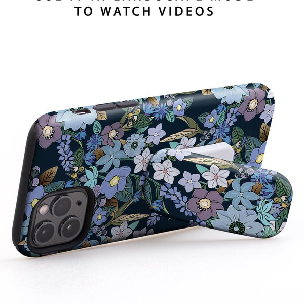 Jardin Bleu Wild Flowers Phone Grip & Stand - Kickstand For Apple iPhone, Samsung Galaxy Google Pixel Floral Cell Phone Holder Desk Stand