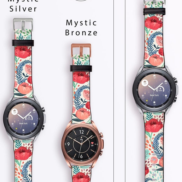 Bracelet coquelicots pour montres traditionnelles et intelligentes Samsung Galaxy Watch 5 Pro 4 3 Active 2 - Bracelet à dégagement rapide 20 mm 22 mm Floral Watch5