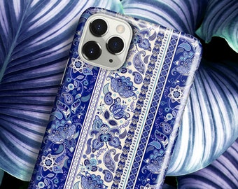 BOHO Floral Phone Case - For iPhone 15 Pro Max iPhone 14 Pro Max iPhone 13 mini iPhone SE 2020 12 11 Pro XR X 8 7 6s Xs Blue Flower