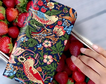 William Morris Strawberry Thief Phone Wallet - For iPhone 15 Pro Max iPhone 14 13 mini 12 11 Samsung Galaxy S23 S22 S21 S20 Note Floral Card