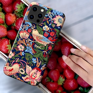 William Morris Strawberry Thief Phone Case - For Apple iPhone 16 Pro Max 16e MagSafe iPhone 15 Pro iPhone 14 Plus 13 Pro 12 11 XR XS Floral