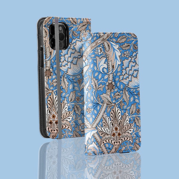 William Morris Windrush Phone Wallet - Pour iPhone 15 Pro Max iPhone 14 Pro 13 12 11 Samsung Galaxy S23 S22 Galaxy S21 S20 Note Carte florale