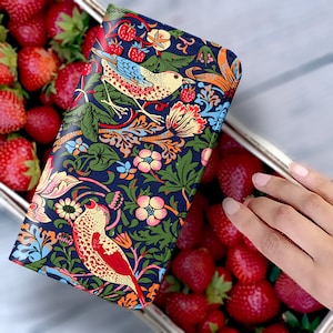 William Morris Strawberry Thief Phone Wallet For iPhone 15 Pro Max iPhone 14 13 mini 12 11 Samsung Galaxy S23 S22 S21 S20 Note Floral Card image 1