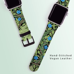 Cinturino William Morris Forget Me Not per Apple Watch - Cinturino floreale da donna 40 mm 41 mm 38 mm 42 mm 44 mm 45 mm 46 mm 49 mm in pelle PU 10 9 8 7 6 5 4 3