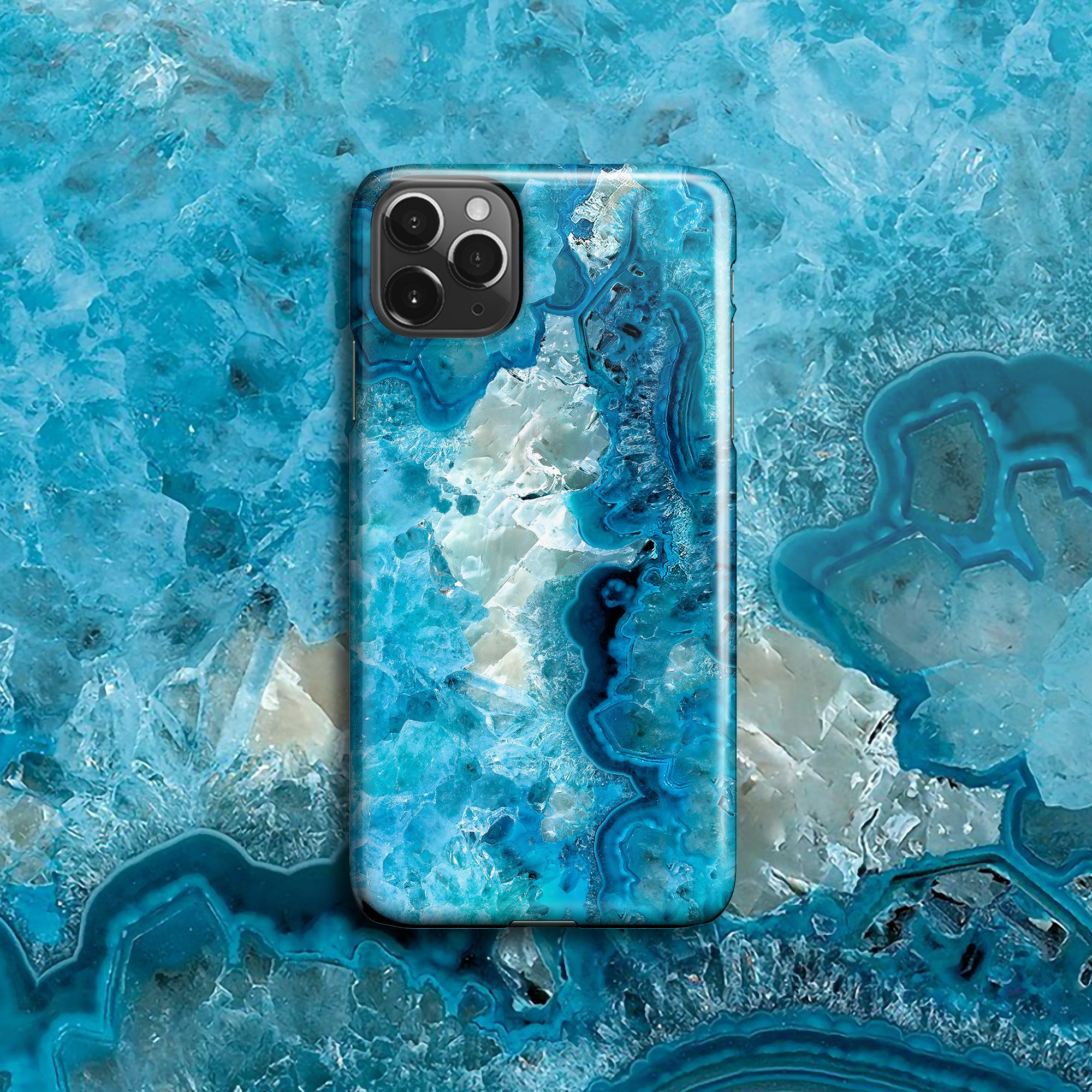 BLUE MARBLE TEXTURE Protective Phone Case for iPhone 14 13 