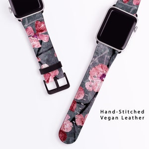 Apple Watch用 チェリーブロッサムスレートバンド - 花柄ストラップ レディース 40 mm 41 mm 38 mm 42 mm 44 mm 45 mm 46 mm 49 mm PUレザー 10 9 8 7 6 5 桜の花