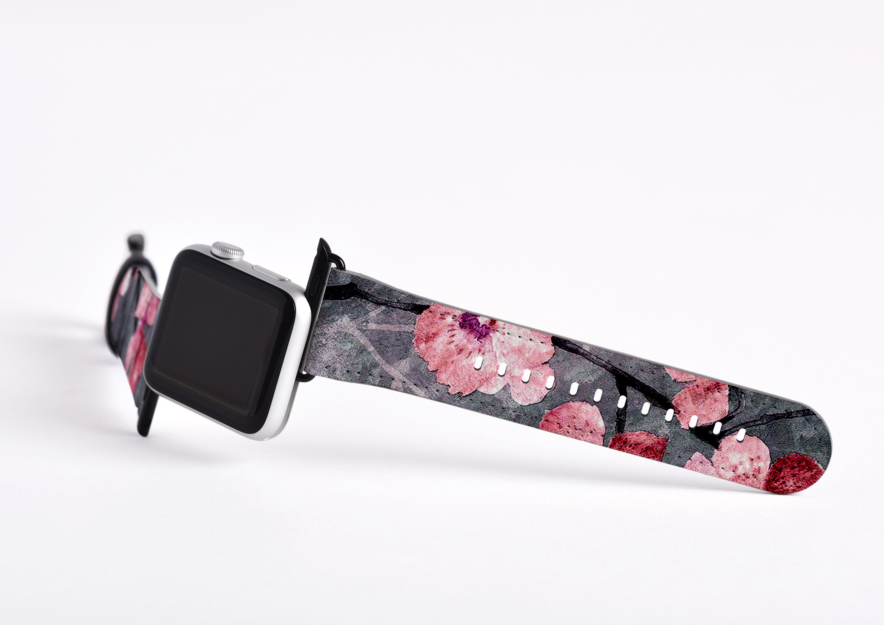 Cherry Blossom Apple Watch Band Women - Slate Floral Strap 40mm