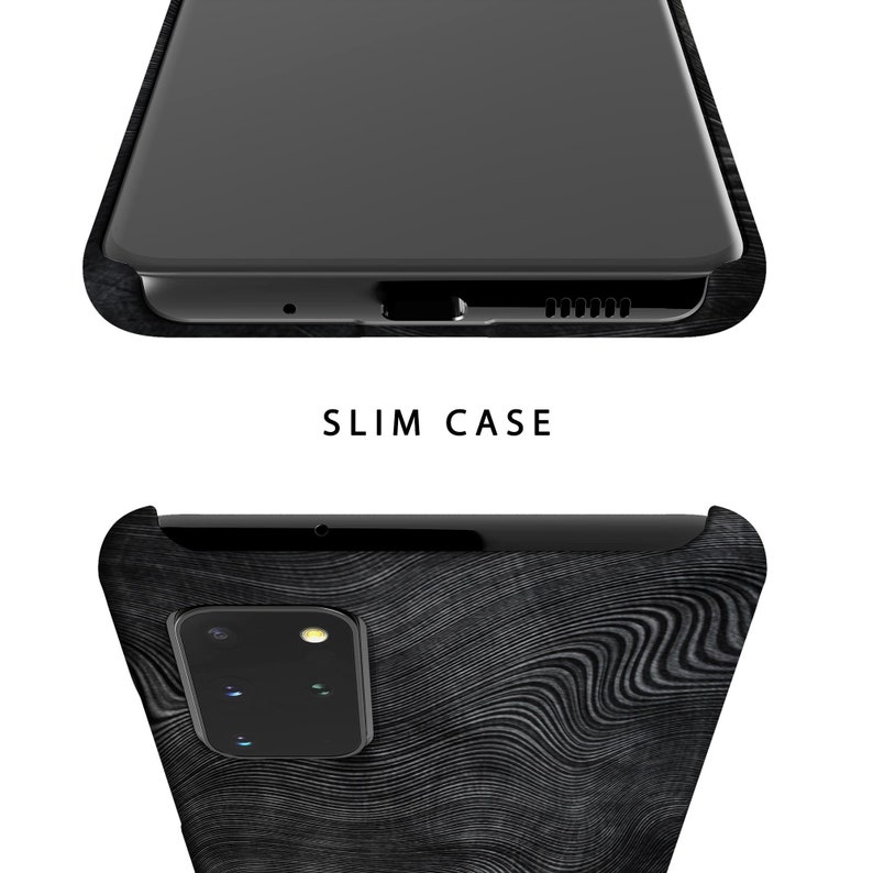 May include: A black phone case with a wood grain pattern. The case is designed to fit a phone with a single camera lens.