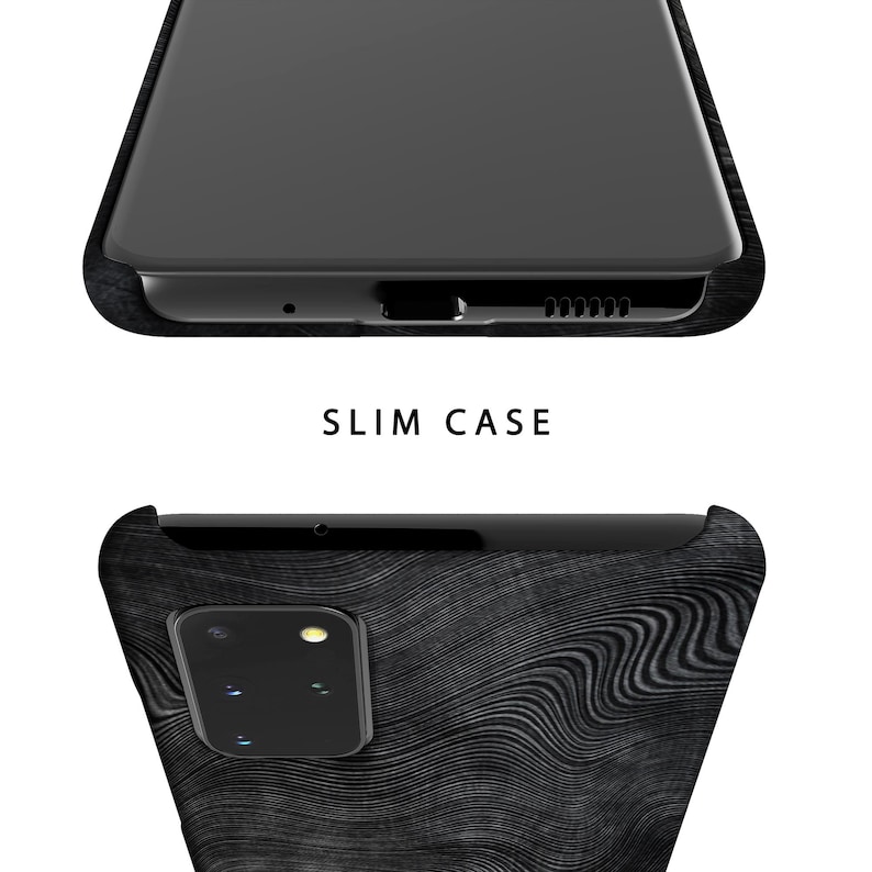 May include: A black phone case with a wood grain pattern. The case is designed to fit a phone with a single camera lens.