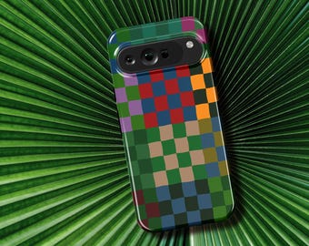 Colorful Garden Checkerboard Phone Case | For Google Pixel 10 Pro XL Pixel 9 Pro 9a, Pixel 8 Pro, Pixel 7 Pro, Pixel 6 Floral Checker