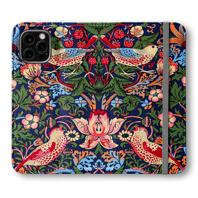 William Morris Strawberry Thief Phone Wallet For iPhone 15 Pro Max iPhone 14 13 mini 12 11 Samsung Galaxy S23 S22 S21 S20 Note Floral Card image 5